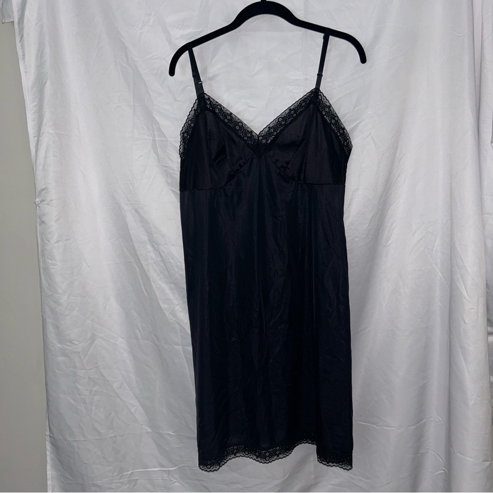 Vanity Fair Chemise Lace V Neckline Mini Dress Sleeveless Adjustable Straps